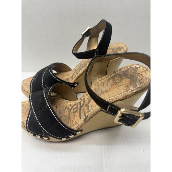 Sam Edelman Wedge Platform Sandals - Black Beige Espadrille, Size 10 GUC - Picture 4 of 7